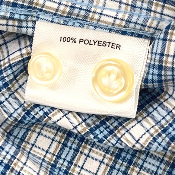 Peter Millar Crown Crafted Dress Shirt Men's MEDIUM Blue Plaid Long Sleeve - Picture 7 of 10